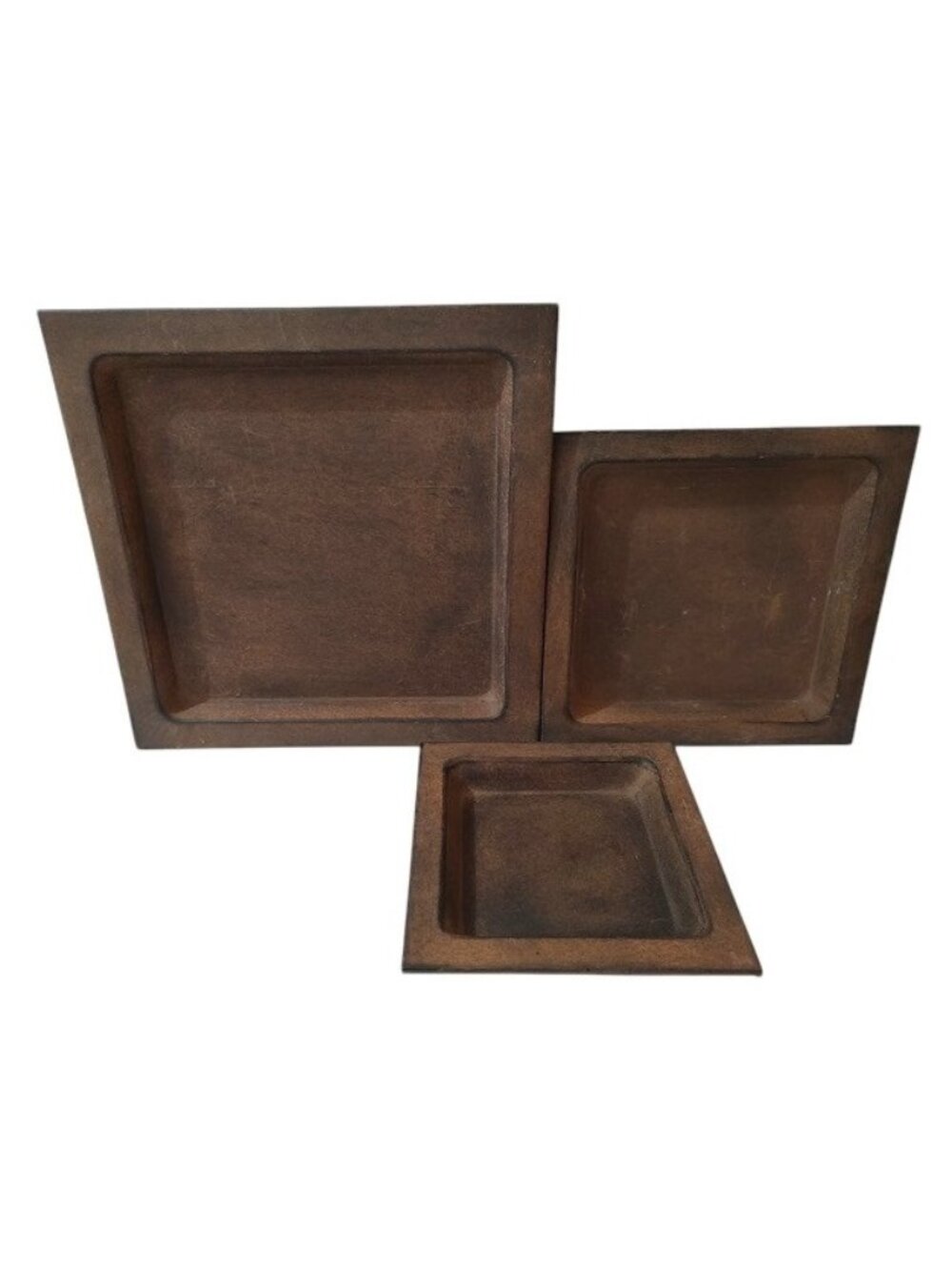3 Different Sizes Footed Square Tray Set Antiqued Dark Brown